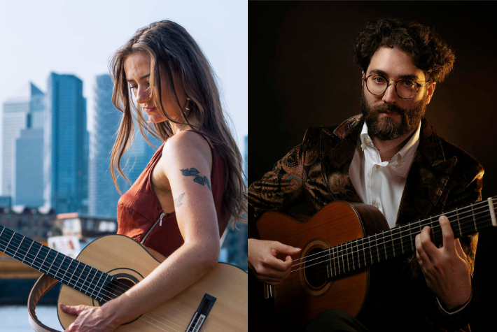 Profile pictures of guitarists Zoe Barnett and Michael Matthews